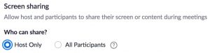 ZOOM US screen sharing option
