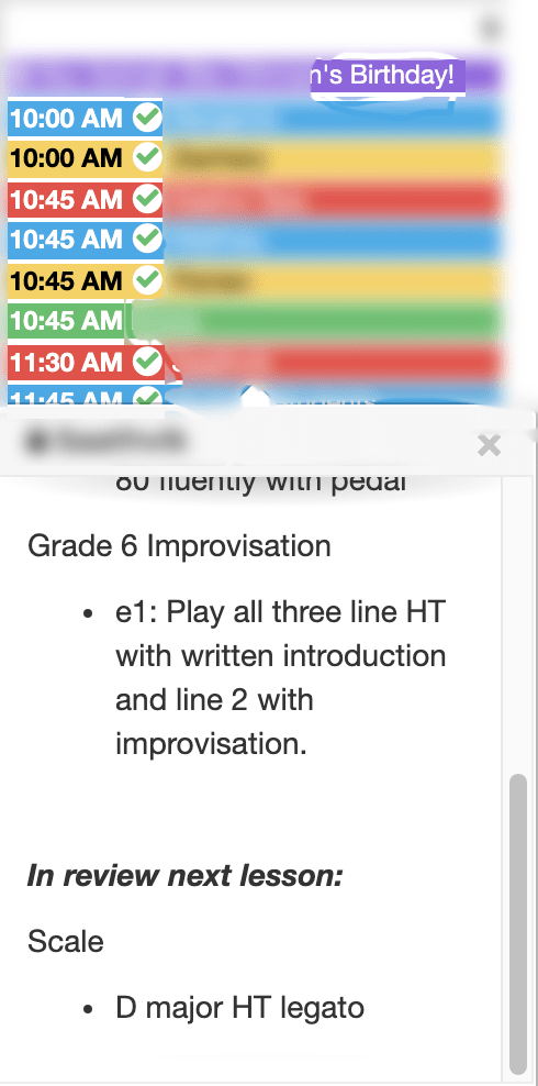 Music Lesson schedule